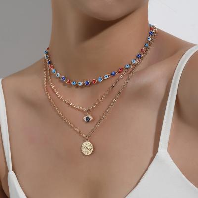 China 2022 TRENDY Hot Fashion Personality Evil-eye Clavicle Layered Necklace Gold Plated Necklaces Bohemian for sale