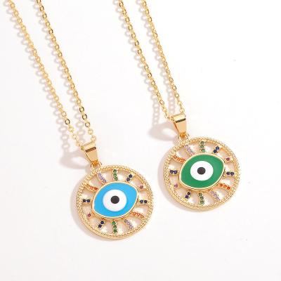 China BOHEMIA CHUNKE New-designed Wholesale Oil Bohemian Drop Round Jewelery Ins Evil-Eye Hip-Hop Pendant Necklace for sale