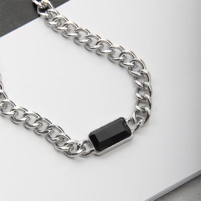 China CHUNKE punks Chunky Black Birthstone Cubic Zirconia Cuban Link pendant chain necklaces for men for sale