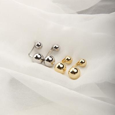 China 925 female needle earrings CHUNKE fashion jewelry earrings accessories double balls silver minimalist 925 needle stud earrings for sale