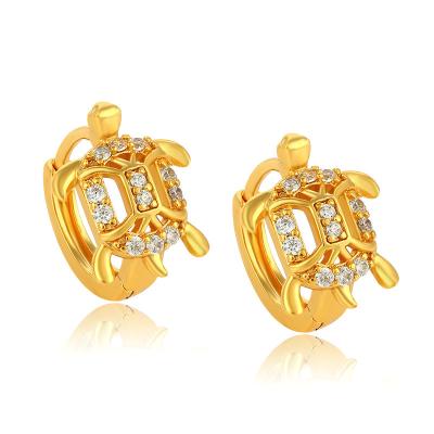 China CHUNKE Jewelry 14K Metal Sea Turtle FASHION Gold Plated Rhinestone Circle Stud Earrings For Women for sale