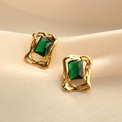 China Vintage CHUNKE Fast Shipping 18K Gold Plated Brass Rhinestones Sets Emeralds Earrings For Women for sale