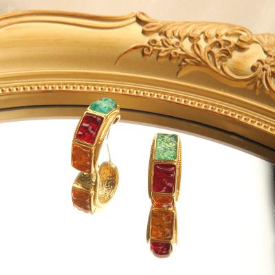 China Other Trinkel premium inlaid color contrast earrings red, green and orange earrings are suitable for personality girls for sale