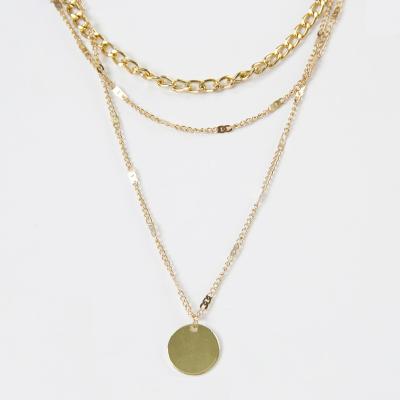 China Minimalist Trinkel 2021fashion jewelry fine gold plated three-layerd 18k gold plated chain sleeve sequins pendant necklace for sale