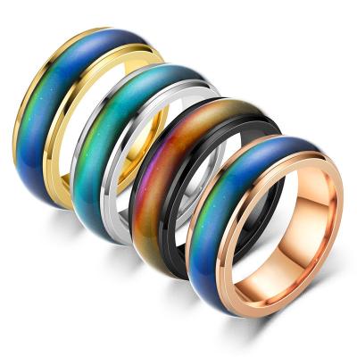 China Durable Hot Style Mood Rings 6mm Couples Thermochromic Smooth Stainless Steel Color Mood Rings for sale