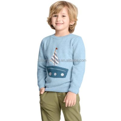 China Kids Anti-Shrink Autumn Crew Neck Knit Sweater for Kids Cartoon Pattern Boys Pullover Kids Sweaters 100% Cotton for sale