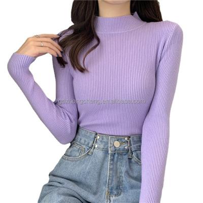 China Anti-Wrinkle Sweater Women Autumn Winter Pullover Sweaters Soft Stretch 2020 Ribbed Knitted Sweater Mock Neck Basic Casual Knit Tops for sale