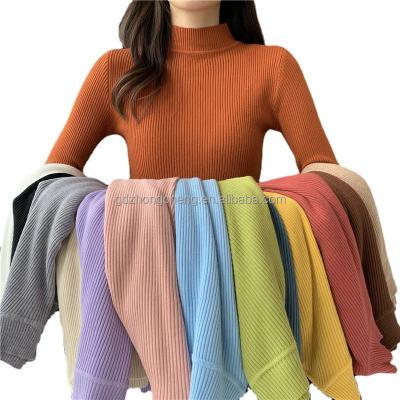 China Anti-wrinkle Fashion Knitted Soft Ribbed Woman Jumper Pullover Clothes Warm Foldover Turtle Neck Traction Sweater for sale