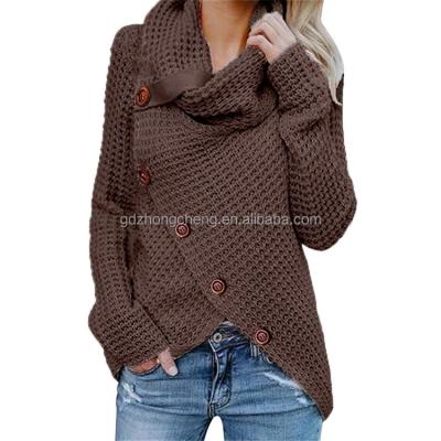 China New Anti-wrinkle Autumn And Winter Solid Color Sweater Thick Single Row Diagonal Loop Long Sheath Asymmetrical Sweater Women's Clothing for sale