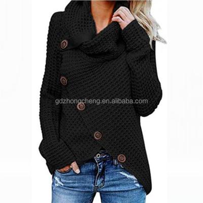 China Anti-wrinkle Style Warm Long Sleeve Woolen Sweater With High Collar Front Patchwork Pullover For Women in stock wholesale for sale