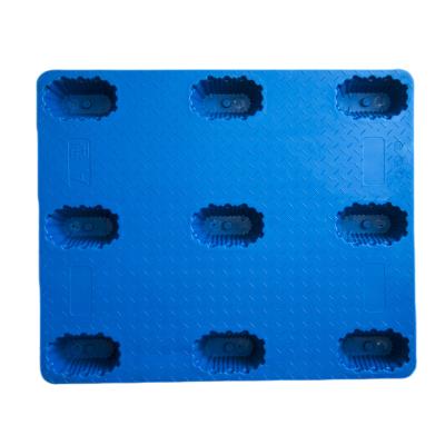 China Single Faced Wholesales Plastic Pallet Product 1200*1000*140mm Single Face 9 Feet 4 Way Entry Blow Molding Stackable Plastic Export Pallets for sale