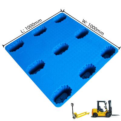 China Cheap Single Faced Pallet Product 1000*1000*150 Mm Plastic Single Face 9 Feet 4 Way Entry Blow Mold Durable Truck Plastic Pallets for sale