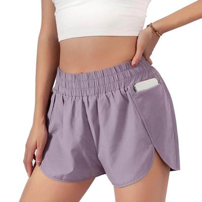 China Running Shorts Woman Shorts Sport Layer Elastic Waist Active Workout Shorts With Zipper Pockets for sale