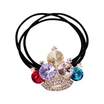 China 2021 Fashion Crown Rhinestone Hair String Simple Hair Band Elastic Crystal Hair Band for sale