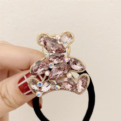 China Girl's Crystal Bear Head Rope Cute Hair Ties New Looking High Elastic Hair Rope Black Hair Ring Ponytail Elastic Band for sale