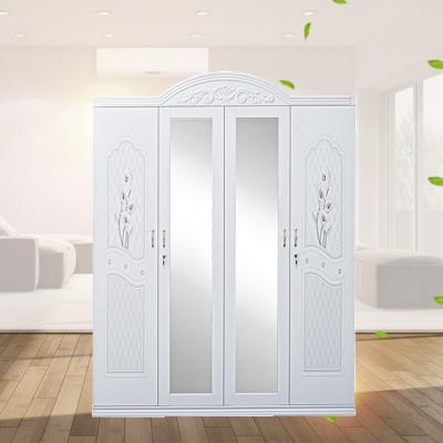 China Guangzhou factory almirah designs expandable clothes wardrobe 4 doors lemari steel anak with safe box lock for sale