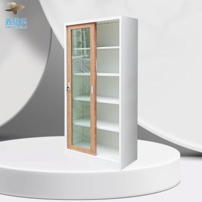 China (Other) Adjustable Metal Bookcase 5 Layer Glass Door Steel Office Cupboard Adjustable Filing Cabinet 4 Shelves With Sliding Doors for sale