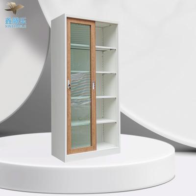 China Full Size Metal(Other)Glass Plate Storage File Cabinet 4 Adjustable Steel Shelves Sliding Double Door File Cupboard for sale