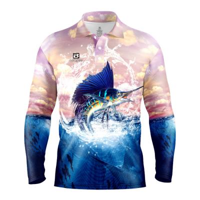 China Custom T-Shirt Anti-UV Fishing Long Sleeve Polyester UPF 50+ Polo Shirt Fishing Shirt for sale