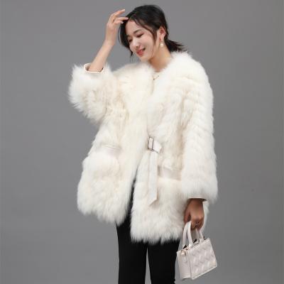 China New Fashion Winter Ladies Real Fur Coats Wholesale Breathable Women's Fox Genuine Fur Coats V-neck For Women for sale