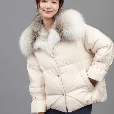 China 2022 New Year Huaying Fur Waterproof Hot Sales Women's White Goose Down Coat With Fox Fur Collar for sale