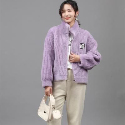 China Anti-Wrinkle Customized Good Quality Stand Winter Warm Wool Coat Purple Faux Fur Coat For Ladies for sale