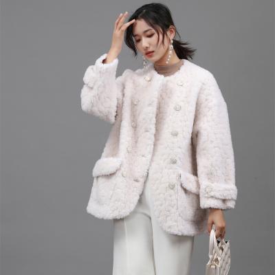 China Fashion Customized Design Anti-wrinkle Knitted Winter Wool White Round Neck Short Coat Faux Fur Coat For Ladies for sale