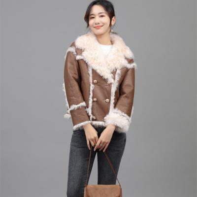 China Winter Breathable Custom Ladies Fur Lamb Sheepskin Mongolian Jacket Notched Collar Women Real Fur Coat for sale