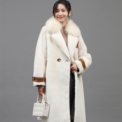 China Fashion Stylish Design Breathable Double Breast Lamb Goat Sheep Customized Fur With Fox Fur Coat For Women for sale