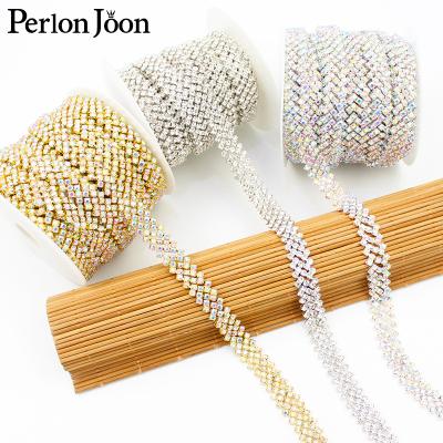 China Flatback 5yard/rolls ab band crystal rhinestones trim gold silver decoration metal chain for wedding, bag, shoes accessories ML025 for sale