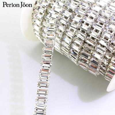 China Glass Crystal Rhinestone Trim ML100 Flatback Metal Ahain Dressing Accessories Row Rectangle 10yards/roll Crystal Decorative for sale