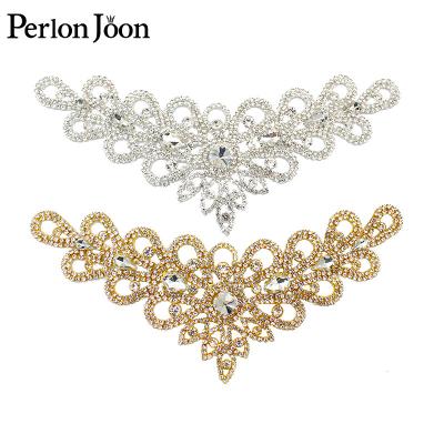 China Crystal Rhinestone Patch Rhinestone Gold Silver Flatback Wedding Bridal Shoes Decoration Neckline Headpiece Glitter Rhinestone Applique YL009 for sale