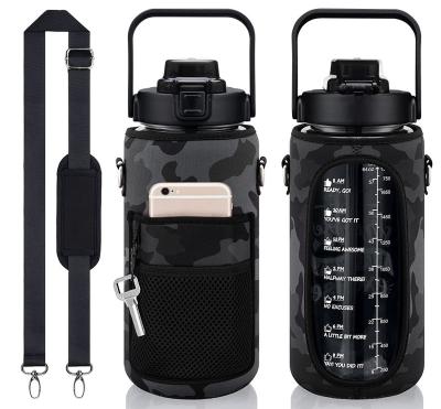 China Doyoung Viable 64oz/2l 2.2l Half Gallon Gym Motivational Water Bottle With Sleeve Carrier Storage Phone Pouch And Tie Bpa Free for sale