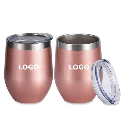 China Custom Viable Doyoung Logo 12oz Wine Tumbler Double Wall Stainless Steel Vacuum Insulated Egg Shape Cup Tumbler for sale