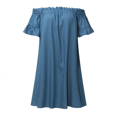 China New Design Summer New Design RTS Ruffle Women's Long Denim Dress Anti-Static Sexy Fashion Off-the-Shoulder for sale