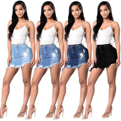 China RTS New Summer Anti-static Design Mini Sexy Women's Short Skirt Wear Elastic Irregular Edge Denim Skirt for sale