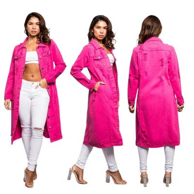 China RTS New Style Breathable Fashion Customized Autumn Pink Winter Long Ditch Coat Ripped Women Dress Lattice Jacket for sale