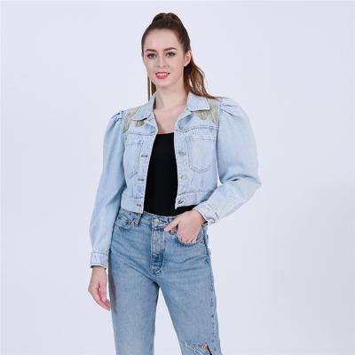 China Breathable Denim Jacket Long Sleeve Breathable Chain Tassels Short Sleeve OEM ODM Denim Jackets for sale