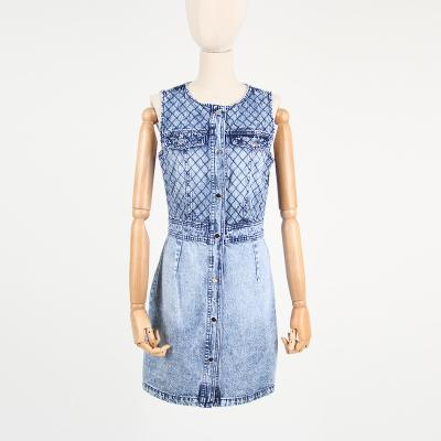 China Summer Anti-Static Plaid Embroidery Fashion New Arrival Women's Sleeveless Denim Dresses for sale