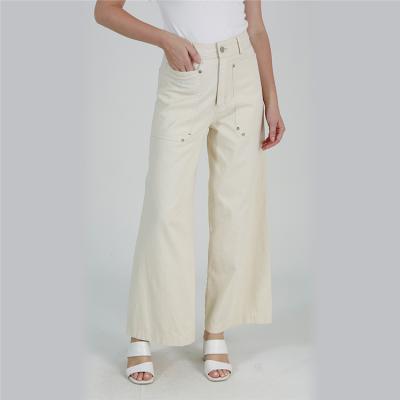 China New Fashion Selling Good Quality Waist Leg Jean Pants Denim Women Wide Leg Pants Hot Pocket Plus Rivet for sale