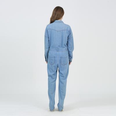 China Plus Size Ready To Ship Fashion One Piece Women's Slim Fit Denim Lattice Overalls With Long Sleeve Button for sale