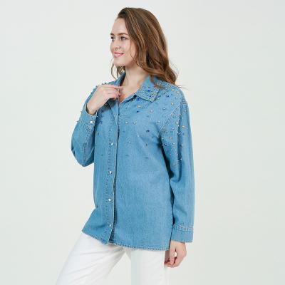 China Clothing Bangladesh Anti-pilling Denim Long Sleeve Tops And Blouse Shirt For Women for sale