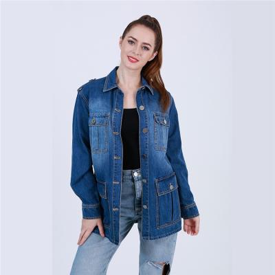 China Wholesale Price Pocket Design Woman Blue Breathable Denim Jean Jackets Coat for sale