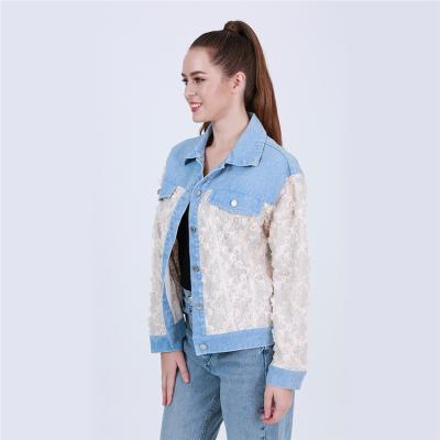 China Jacquard Lace Contrast Design Breathable Jean Jackets Jeans Women For Fashionable Women for sale