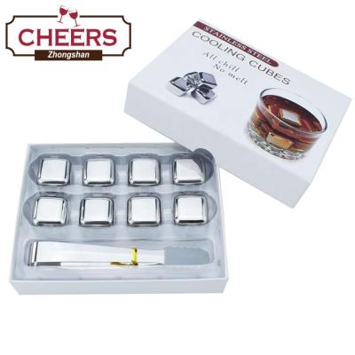 China Manufacturer Direct Viable Stainless Steel Pack of 8 Reusable Ice Cubes Cooling Stones with Tongs for Whiskey Wine for sale