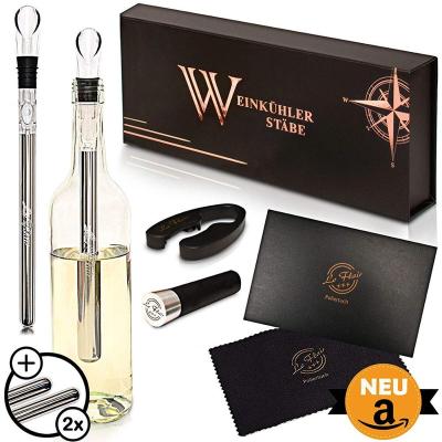 China A Sustainable Le Flair Premium Wine Chiller Set - 2 Stainless Steel Wine Chiller Sticks with Magnetic Box, Wine Aerator, Stopper, Foil Cutter for sale