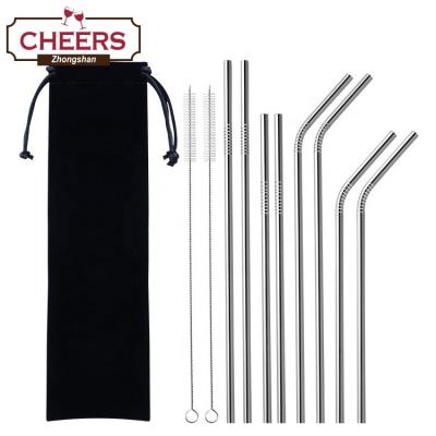 China Sustainable Manufacturer Amazon Reusable Stainless Steel Metal Straws, Curved Drinking Straws With Long Cleaning Brush And Pouch for sale