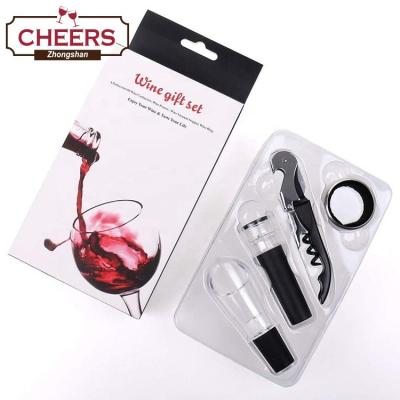 China Viable Wine Opener Gift Set, 4 Pcs All-in-one Corkscrew Server, Heavy Duty Bottle Opener Wine Stopper Vacuum and Wine Cutter Screw for sale