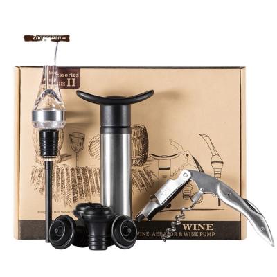 China Pour Maker Premium Wine Accessories Gift Set, Pourer, Server Corkscrew Opener, Saver Pump and Corks into Paper Gift Box for sale