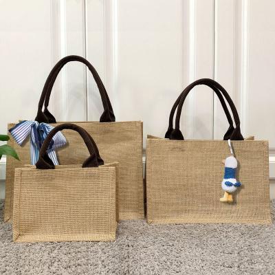 China Wholesale Cheap Single Handled Hessian Jute Tote Bag Women Hessian Shopping Bag for sale